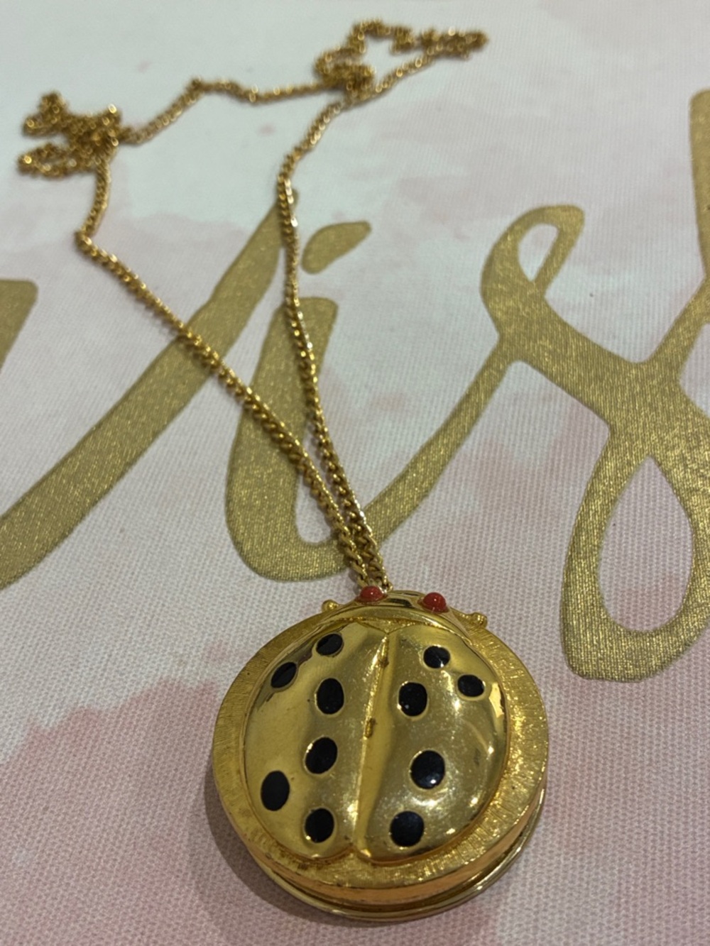 Gold Ladybug Pendant Necklace with Black Spots